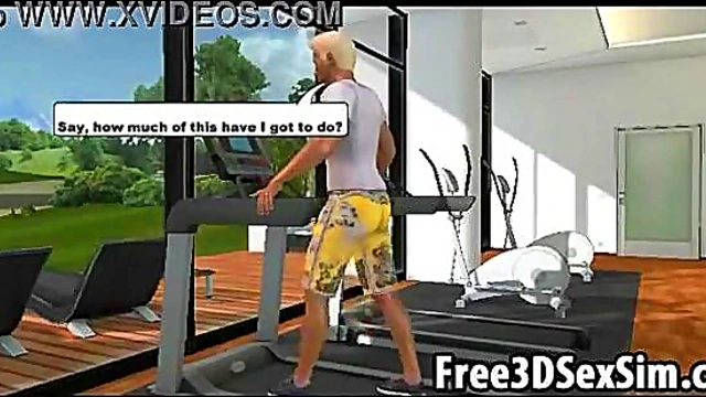 Sexy 3D cartoon honey motivates her man to work out