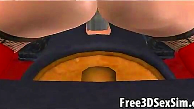 Sexy 3D cartoon blonde sucks while riding a sybian