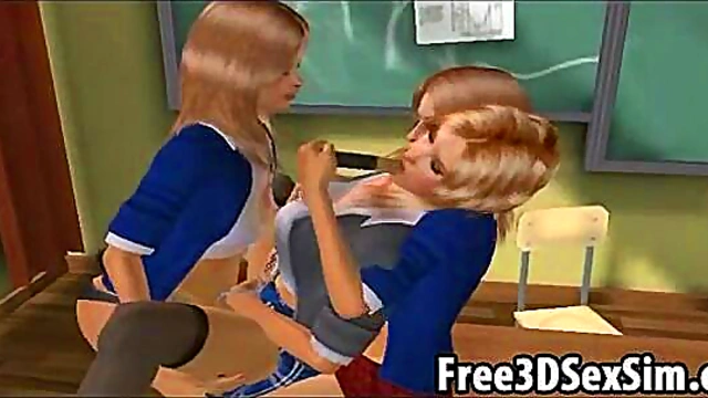 Three sexy 3D cartoon s getting it on