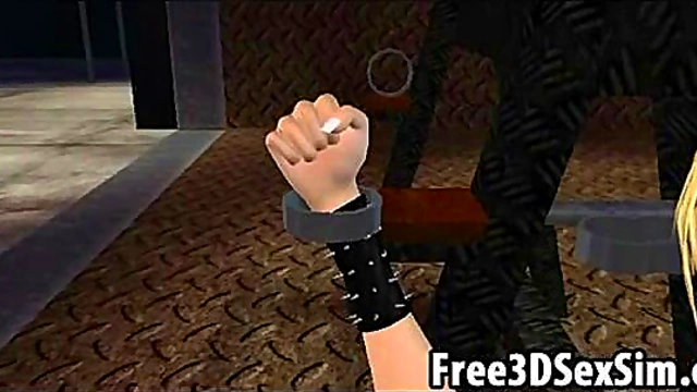 Sexy tied up 3D cartoon hottie sucks and fucks