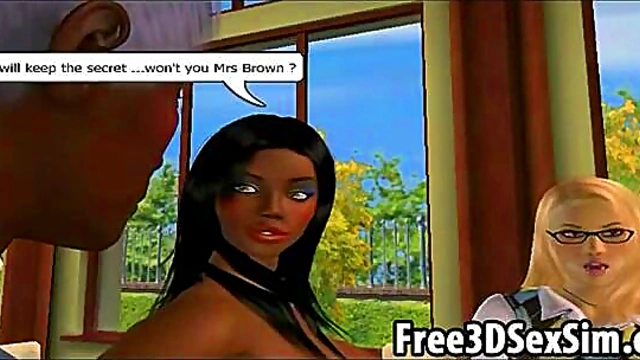 Hot 3D licking an ebony babes tight pussy