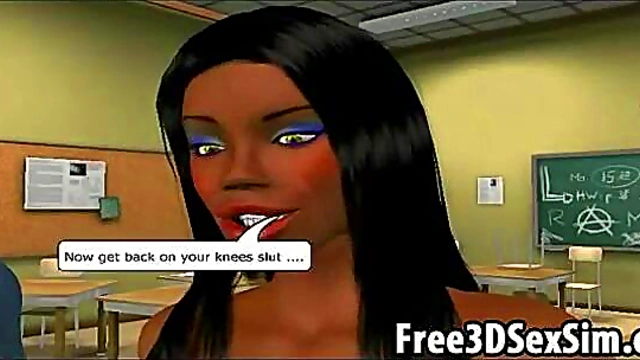 Hot 3D licking an ebony babes tight pussy