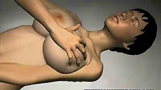 Sexy 3D lesbian babe masturbates while making out