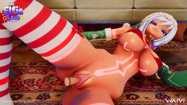 Hentai Vtuber Elfie Love In Christmas suit & stockings plays w/ dildo (3D / VRCHAT / MMD)