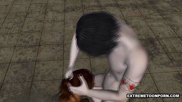 3D Brunette Sucking on a Vampire's Hard Cock