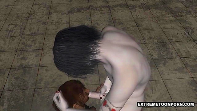 3D Brunette Sucking on a Vampire's Hard Cock