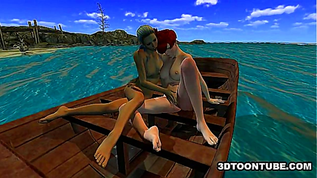 Foxy 3D lesbian babe gets licked while on a boat