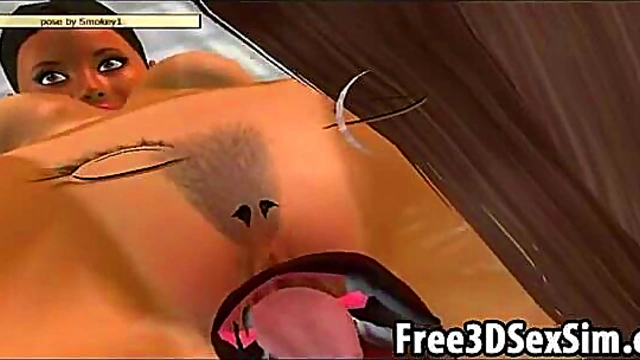 Three sexy 3D cartoon honeys doing it by the pool