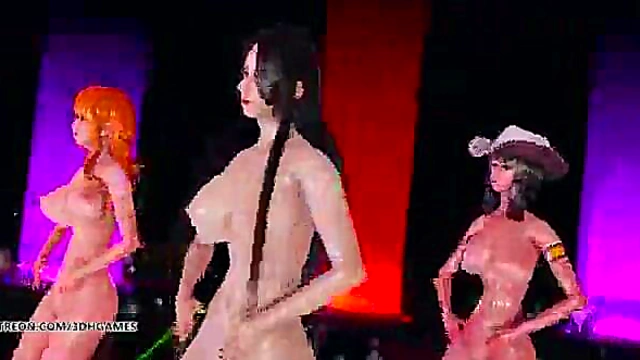 [MMD] Girl's 18+ Day - Expectation Hot Striptease Boa Hancock Nami Nico Robin One Piece 3D Porn Hentai Uncensored