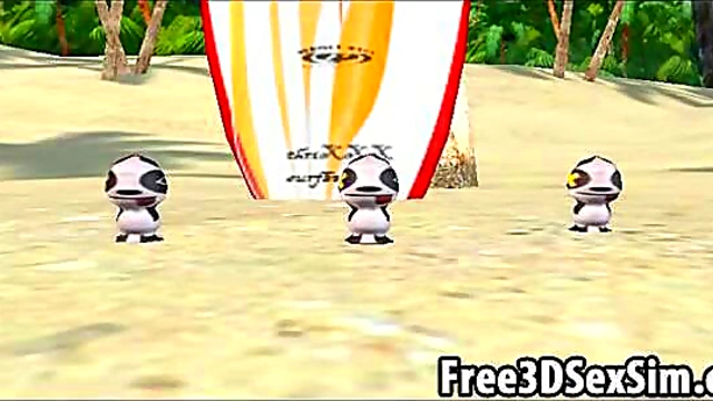 Two sexy 3D cartoon babes getting fucked on the beach