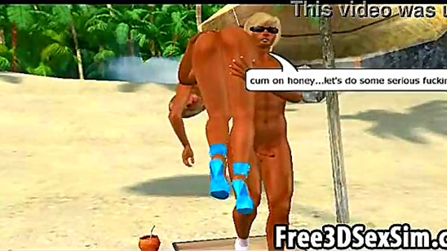 Two sexy 3D cartoon babes getting fucked on the beach