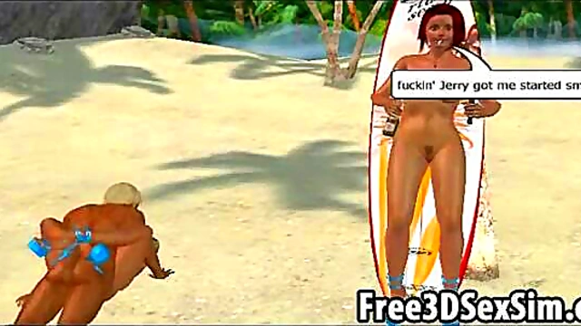 Two sexy 3D cartoon babes getting fucked on the beach