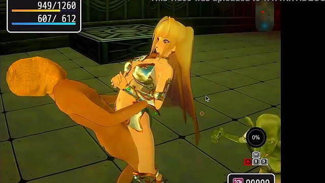 Pretty blonde Girl 18+ having sex with men and goblin in Pricia defense 3d hentai game video