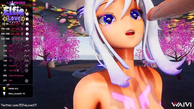 POV Blow Job from Hentai Vtuber Elfie Love & cum on face in VR (3D / VRCHAT / MMD)