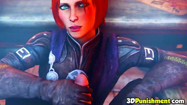 3D redhead MILF blows dick of emperor