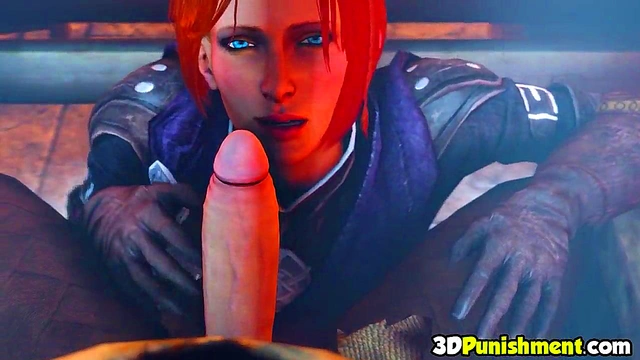 3D redhead MILF blows dick of emperor