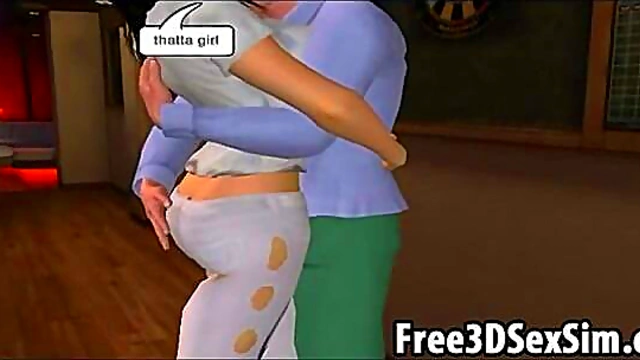 Sexy 3D cartoon brunette babe doing her dance