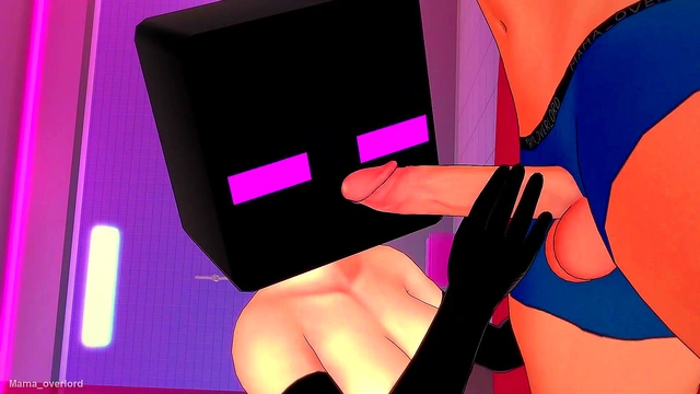 The bride is very hot, she wears fishnet stockings and an enderman mask, ready to fuck before going to (3D hentai) (minecraft)