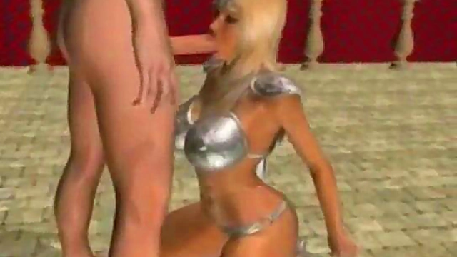 Muscular 3D Babe Sucking!