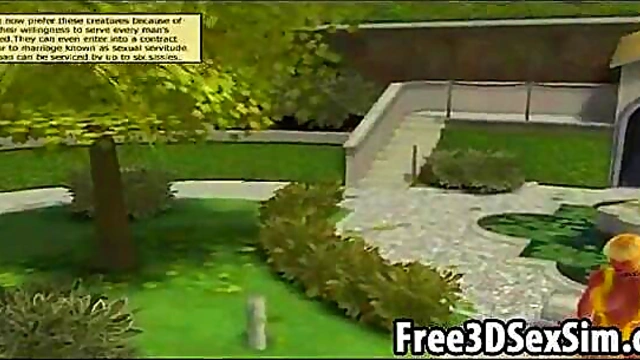 Sexy 3D babe getting double teamed in the park