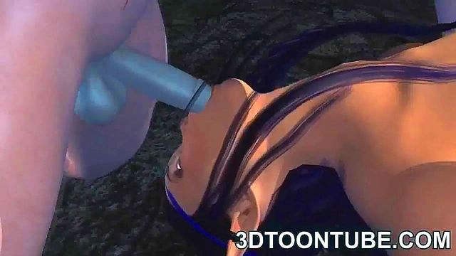 Busty 3D cartoon babe sucks cock and gets fucked