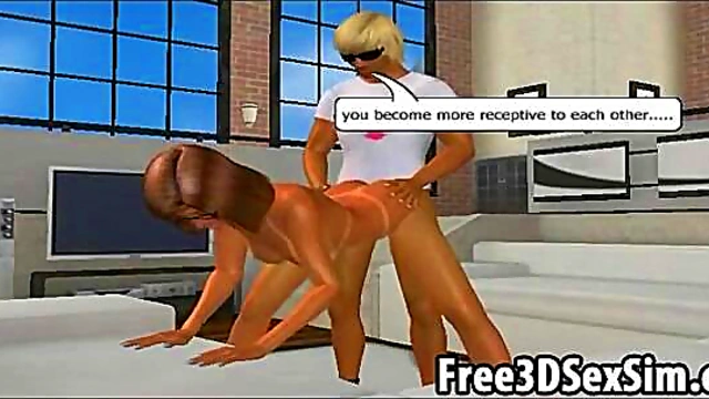 Geeky 3D cartoon babe sucks cock and gets fucked