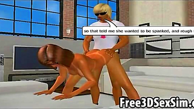 Geeky 3D cartoon babe sucks cock and gets fucked