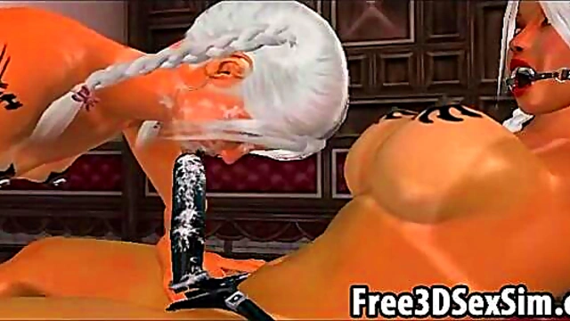 Three sexy 3D cartoon lesbian hotties have group sex
