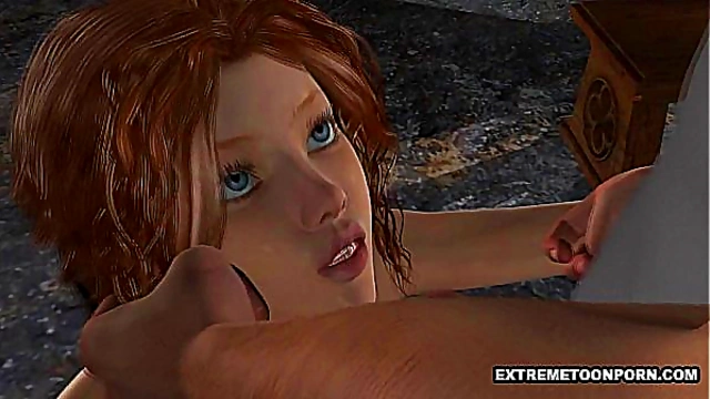 3D Brunette Sucking on a Cock and Getting Fucked