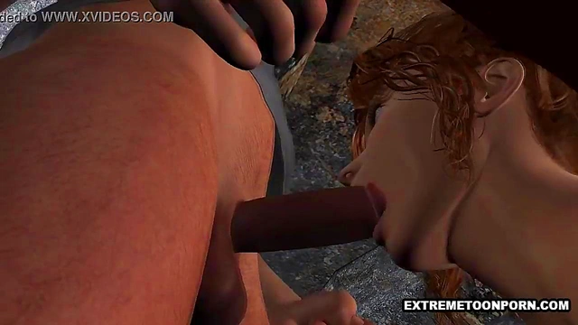 3D Brunette Sucking on a Cock and Getting Fucked