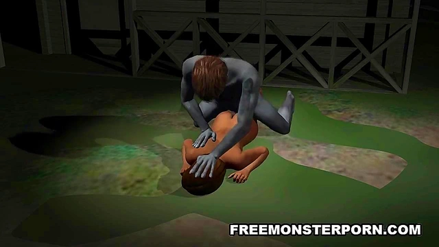 Busty 3D cartoon babe fucked hard outdoors by a zombie