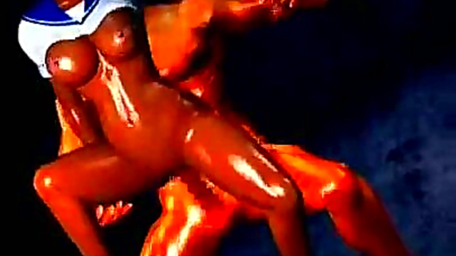 Ebony 3d hottie rammed by a muscled cock