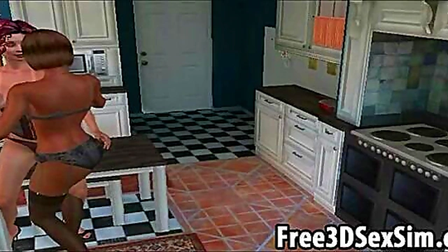 Two sexy 3D cartoon ebony lesbians goign at it