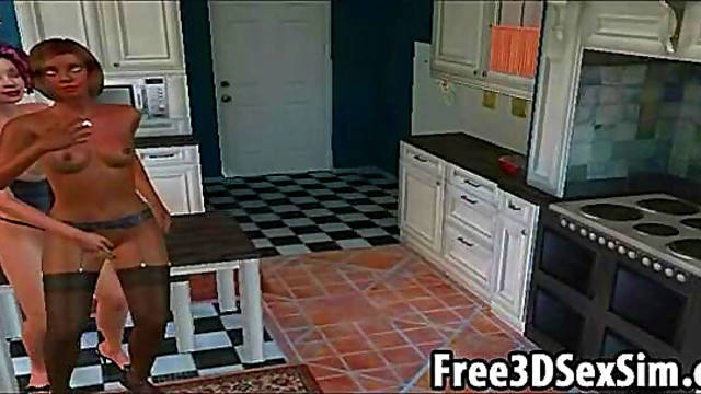 Two sexy 3D cartoon ebony lesbians goign at it