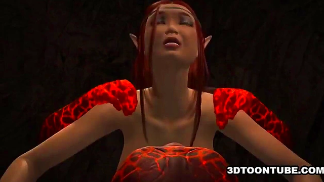 3D babe taking a pair of reptile cocks into all of her holes