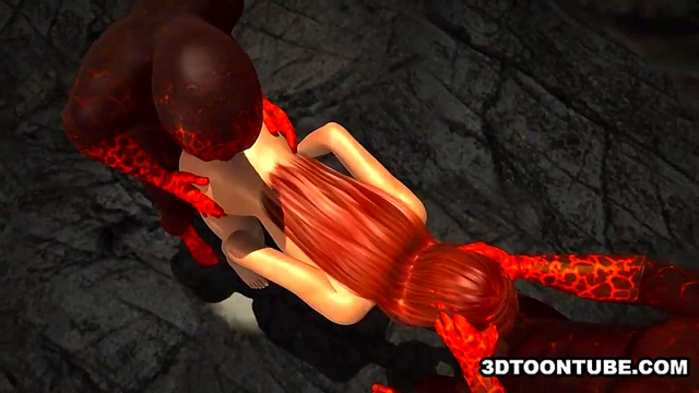 3D babe taking a pair of reptile cocks into all of her holes