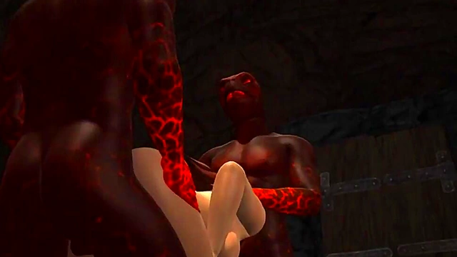 3D babe taking a pair of reptile cocks into all of her holes