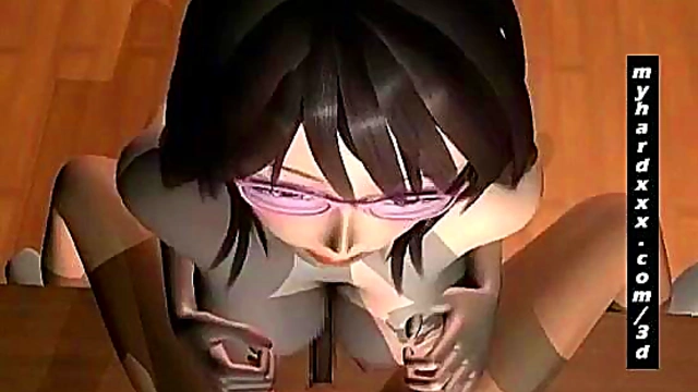 Geeky 3D Hentai Babe Slurps Hot Cum