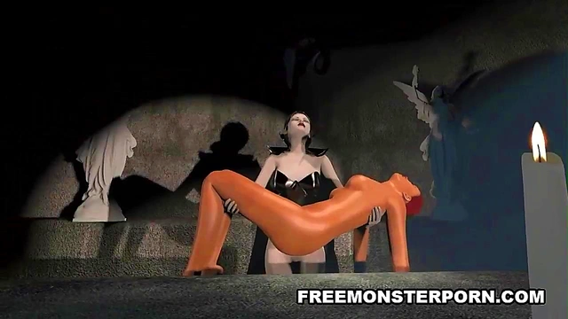 Sexy pale 3D cartoon lesbian babe getting eaten out