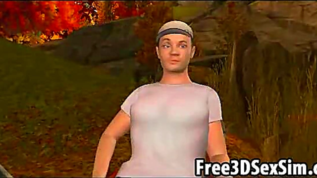 Two 3D cartoon honeys getting fucked in the woods