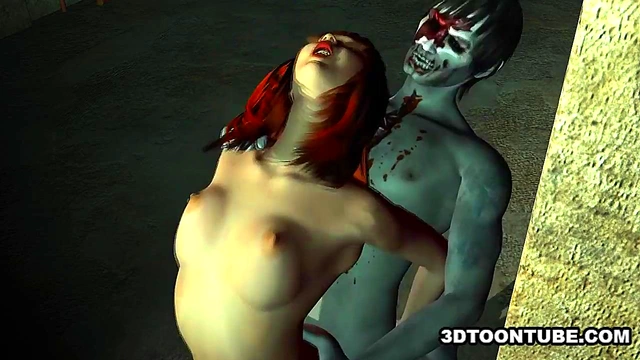 3D cartoon babe having some rough sex with a zombie