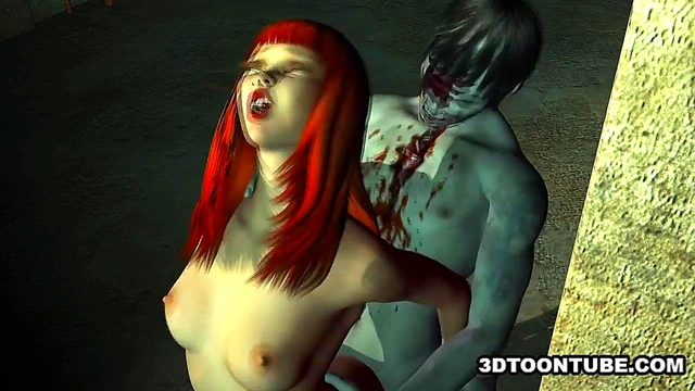 3D cartoon babe having some rough sex with a zombie