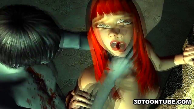 3D cartoon babe having some rough sex with a zombie