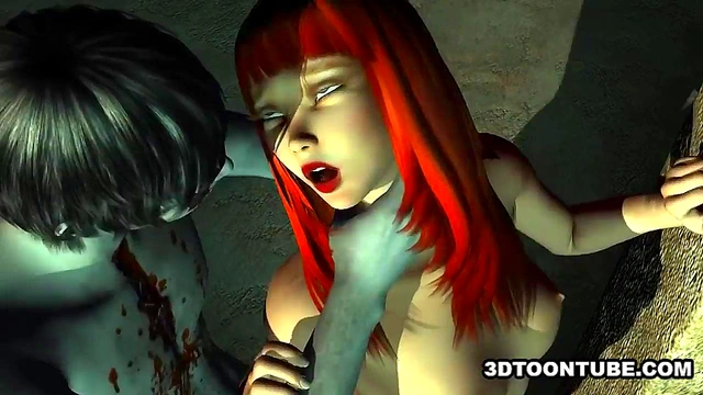 3D cartoon babe having some rough sex with a zombie