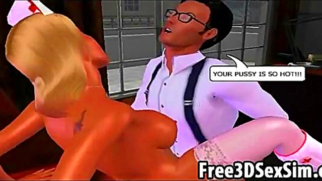 Sexy 3D cartoon nurse sucking cock and getting fucked