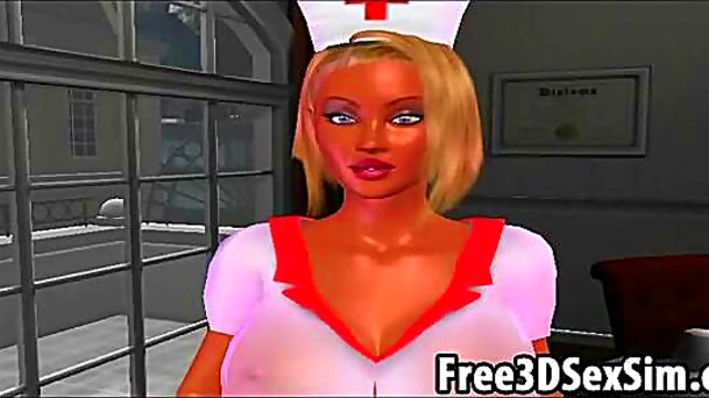 Sexy 3D cartoon nurse sucking cock and getting fucked