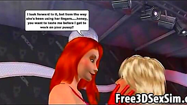 Two sexy 3D cartoon lesbian honeys going at it