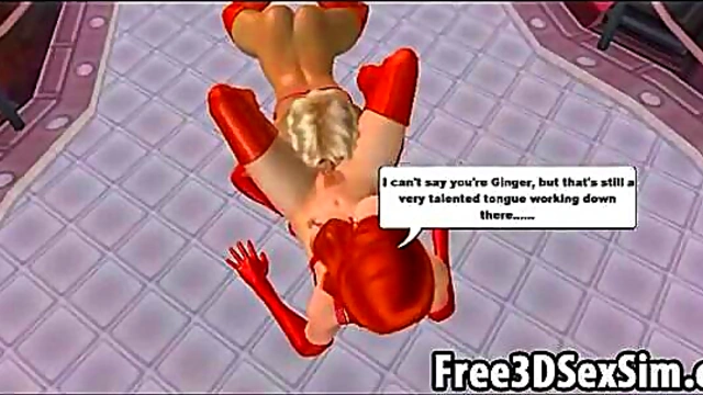 Two sexy 3D cartoon lesbian honeys going at it