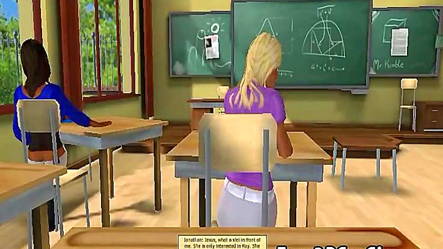 Two hot 3D babes using their charms on some geeks