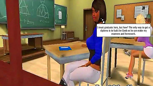 Two hot 3D babes using their charms on some geeks